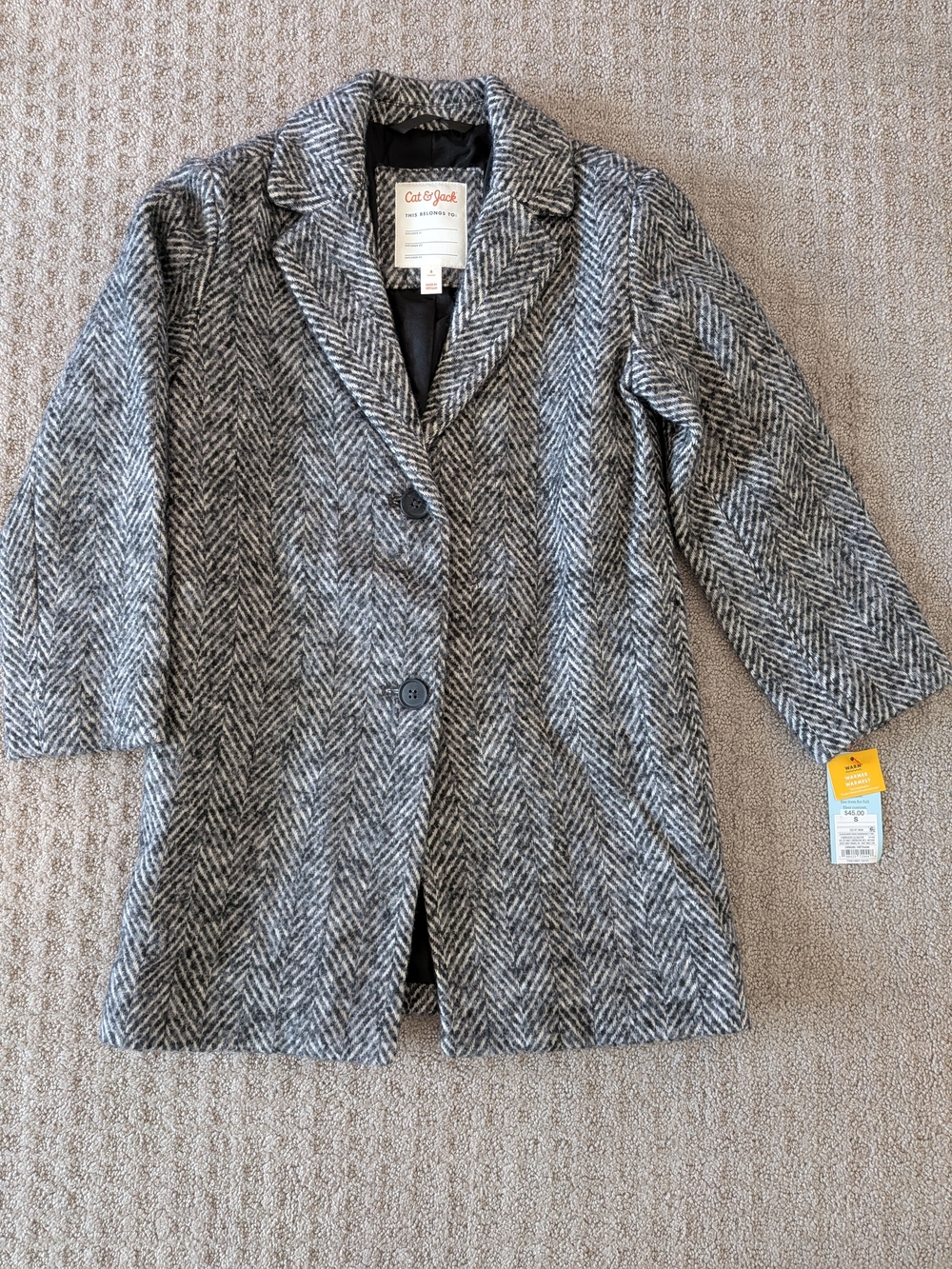 Cat & Jack Girls' Gray Herringbone Pea Coat